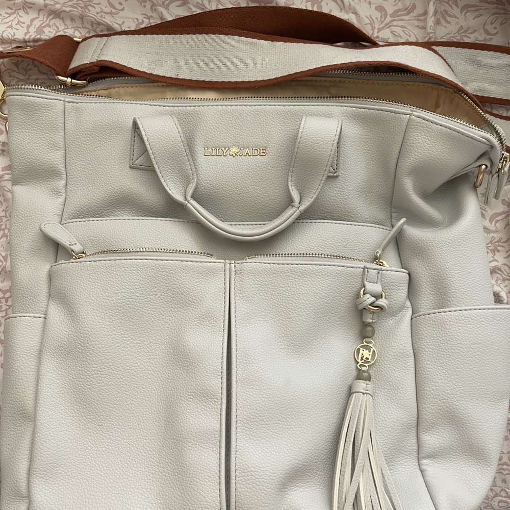 SOLD-Lily Jade Caroline Diaper Bag in stone/grey